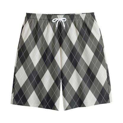 Shadow Grey Argyle Pattern Print Cotton Shorts