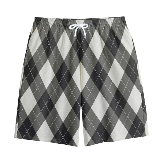 Shadow Grey Argyle Pattern Print Cotton Shorts