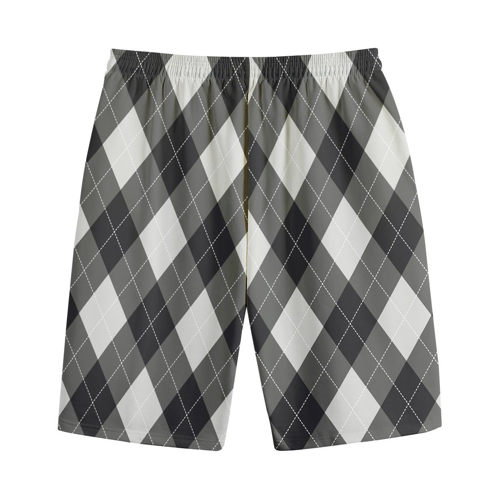 Shadow Grey Argyle Pattern Print Cotton Shorts