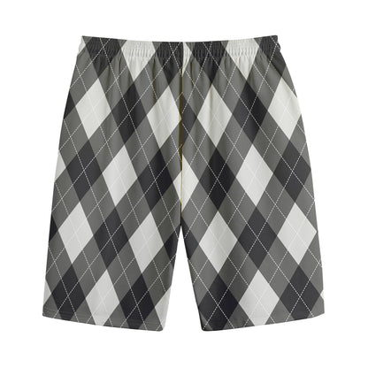 Shadow Grey Argyle Pattern Print Cotton Shorts