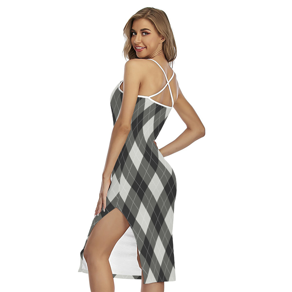 Shadow Grey Argyle Pattern Print Cross Back Cami Dress