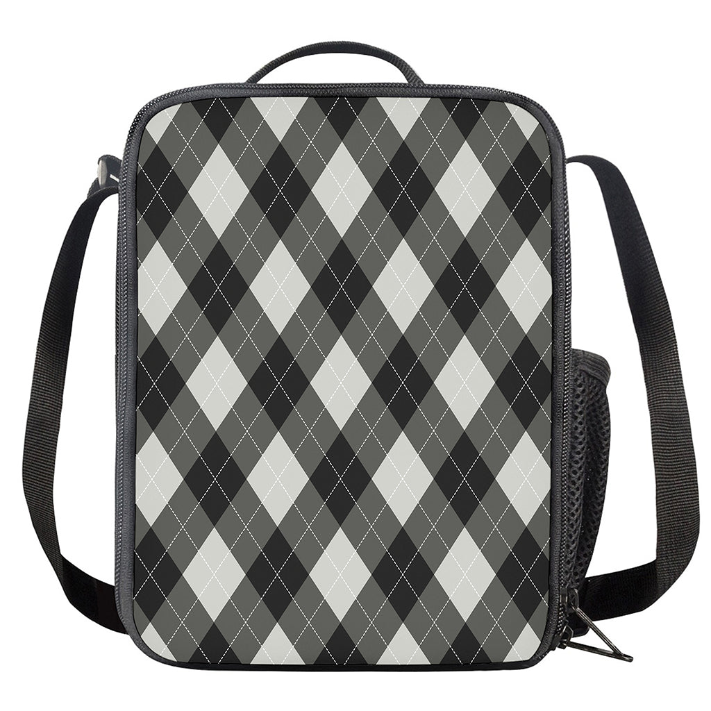 Shadow Grey Argyle Pattern Print Crossbody Lunch Bag