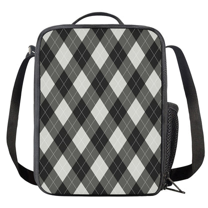 Shadow Grey Argyle Pattern Print Crossbody Lunch Bag