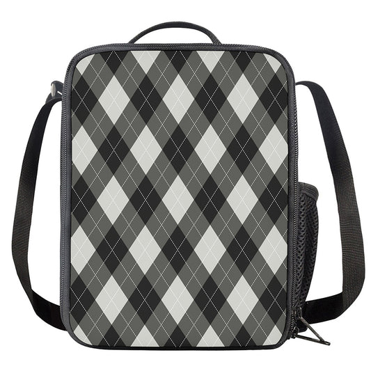 Shadow Grey Argyle Pattern Print Crossbody Lunch Bag