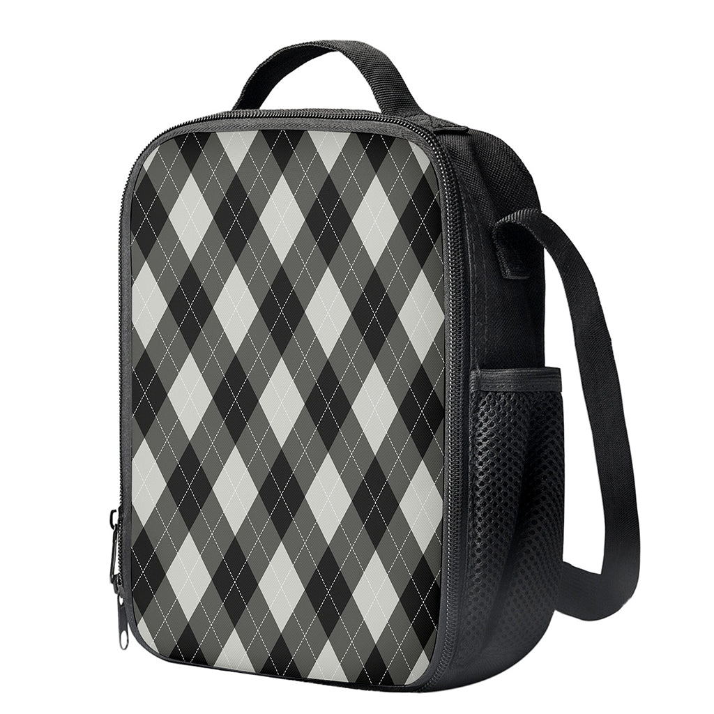 Shadow Grey Argyle Pattern Print Crossbody Lunch Bag