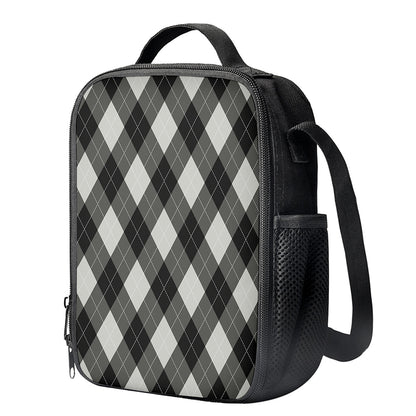 Shadow Grey Argyle Pattern Print Crossbody Lunch Bag