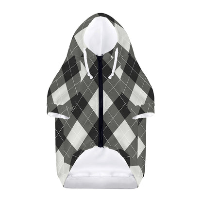 Shadow Grey Argyle Pattern Print Dog Zip Up Hoodie