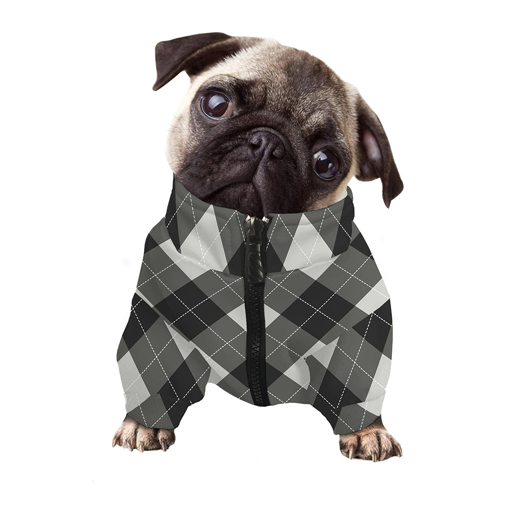 Shadow Grey Argyle Pattern Print Dog Zip Up Jacket