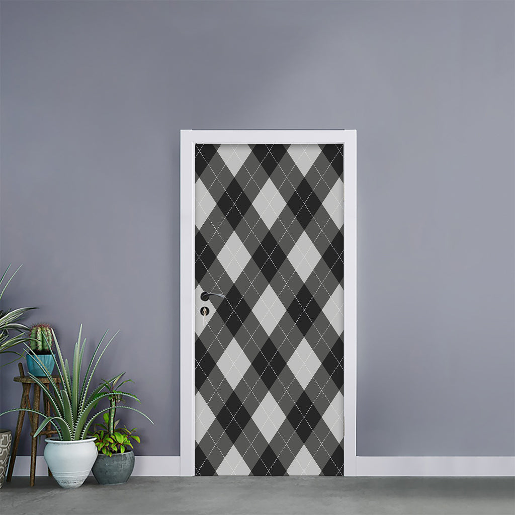 Shadow Grey Argyle Pattern Print Door Sticker