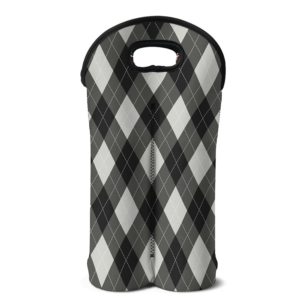 Shadow Grey Argyle Pattern Print Double Neoprene Wine Tote