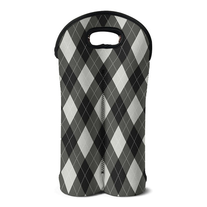 Shadow Grey Argyle Pattern Print Double Neoprene Wine Tote
