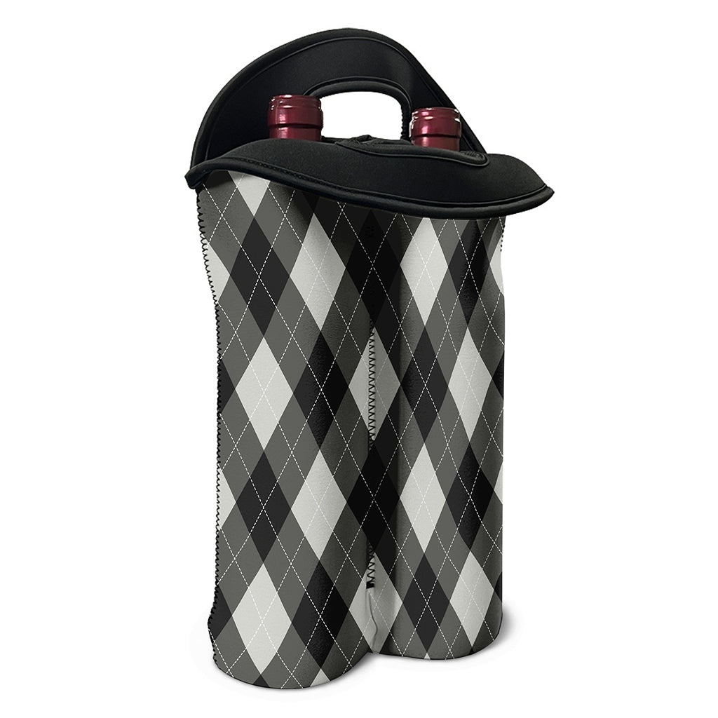 Shadow Grey Argyle Pattern Print Double Neoprene Wine Tote