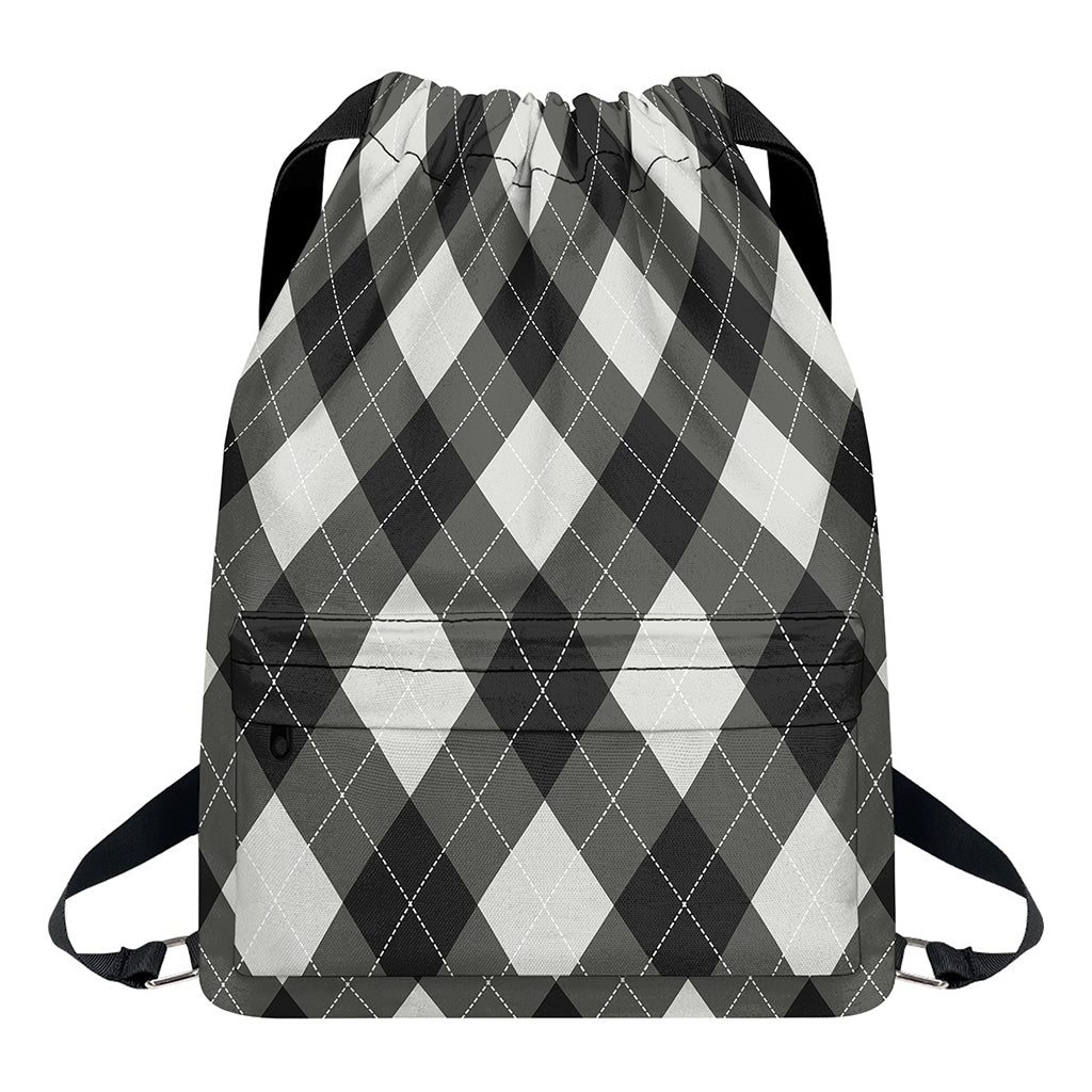 Shadow Grey Argyle Pattern Print Drawstring Backpack