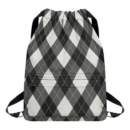 Shadow Grey Argyle Pattern Print Drawstring Backpack