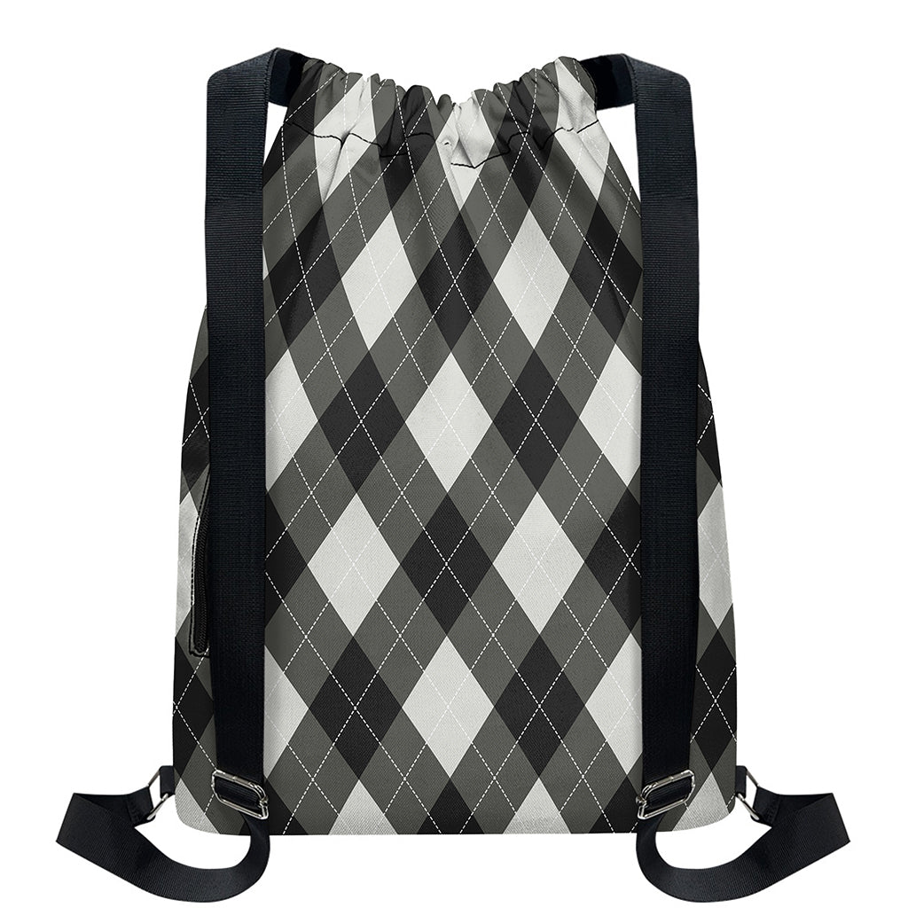 Shadow Grey Argyle Pattern Print Drawstring Backpack