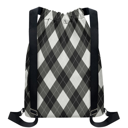 Shadow Grey Argyle Pattern Print Drawstring Backpack