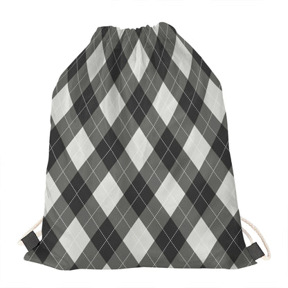 Shadow Grey Argyle Pattern Print Drawstring Bag