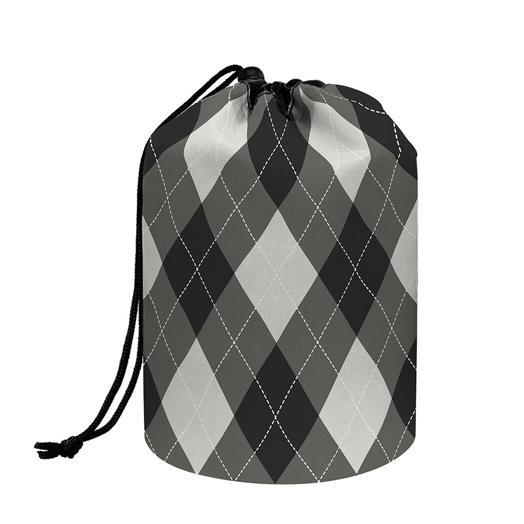 Shadow Grey Argyle Pattern Print Drawstring Makeup Bag