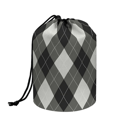 Shadow Grey Argyle Pattern Print Drawstring Makeup Bag
