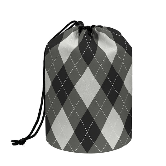 Shadow Grey Argyle Pattern Print Drawstring Makeup Bag