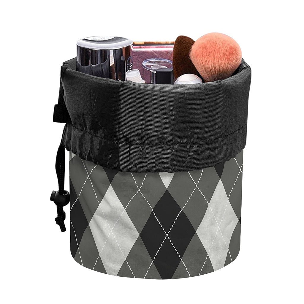 Shadow Grey Argyle Pattern Print Drawstring Makeup Bag