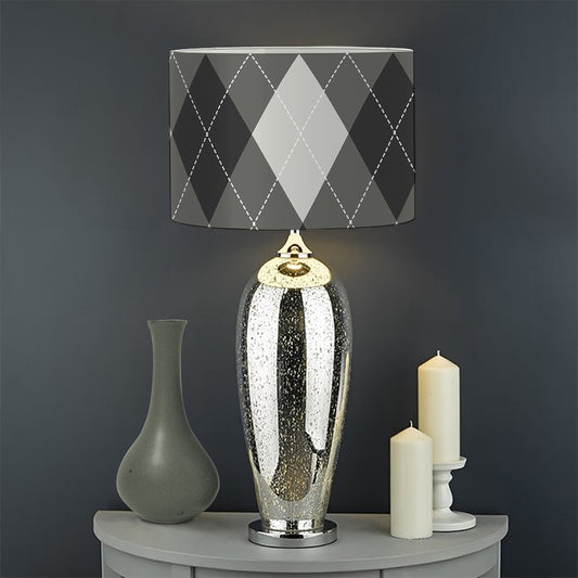 Shadow Grey Argyle Pattern Print Drum Lamp Shade