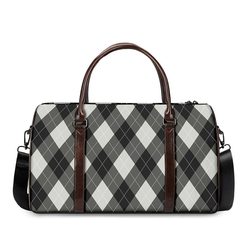 Shadow Grey Argyle Pattern Print Duffle Bag