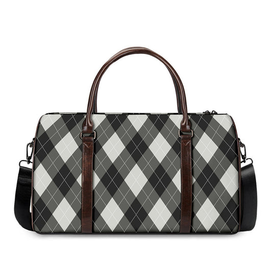 Shadow Grey Argyle Pattern Print Duffle Bag