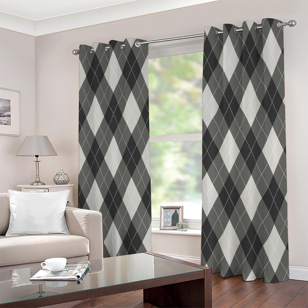 Shadow Grey Argyle Pattern Print Extra Wide Grommet Curtains