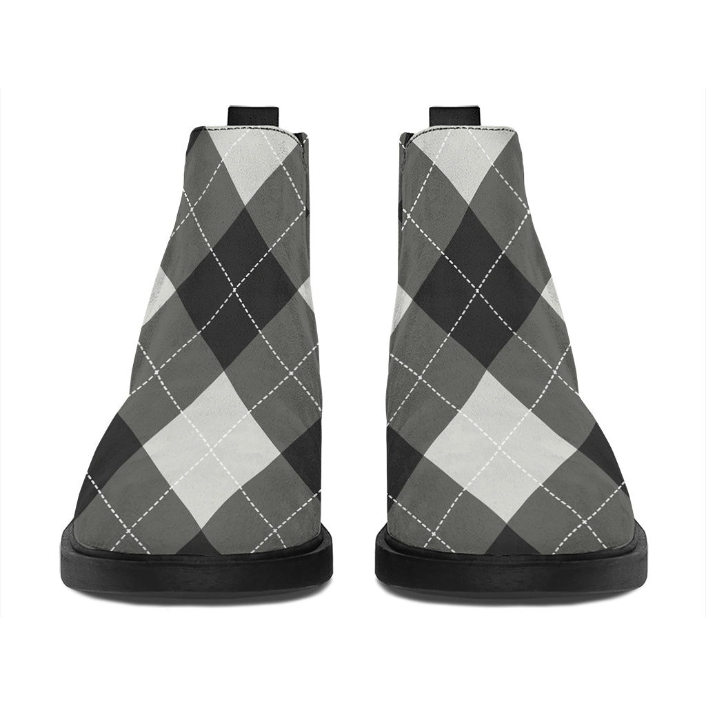 Shadow Grey Argyle Pattern Print Flat Ankle Boots