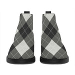 Shadow Grey Argyle Pattern Print Flat Ankle Boots