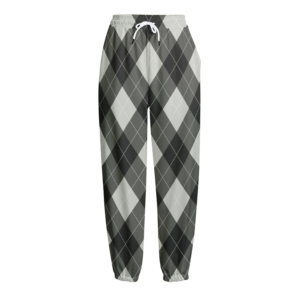 Shadow Grey Argyle Pattern Print Fleece Lined Knit Pants