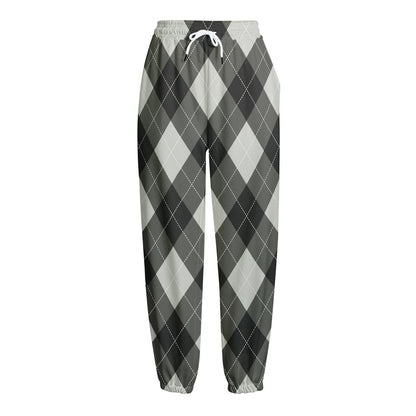 Shadow Grey Argyle Pattern Print Fleece Lined Knit Pants