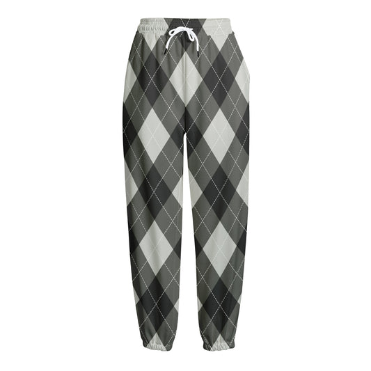 Shadow Grey Argyle Pattern Print Fleece Lined Knit Pants
