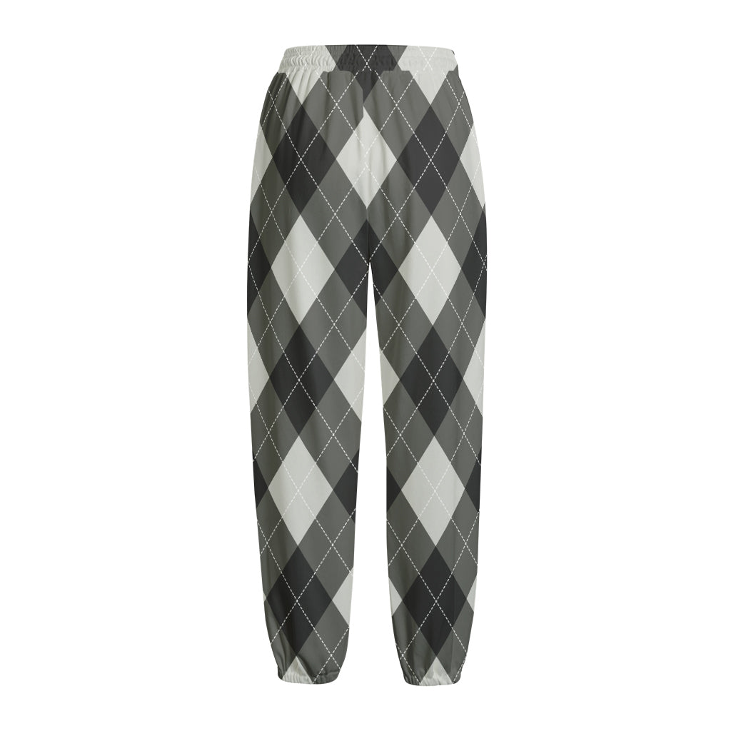 Shadow Grey Argyle Pattern Print Fleece Lined Knit Pants