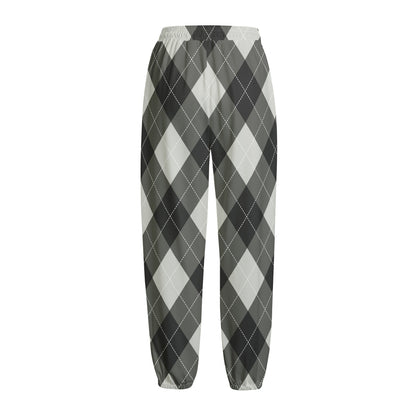 Shadow Grey Argyle Pattern Print Fleece Lined Knit Pants
