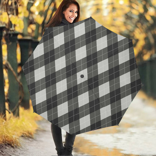 Shadow Grey Argyle Pattern Print Foldable Umbrella