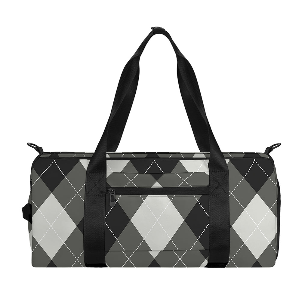 Shadow Grey Argyle Pattern Print Gym Bag