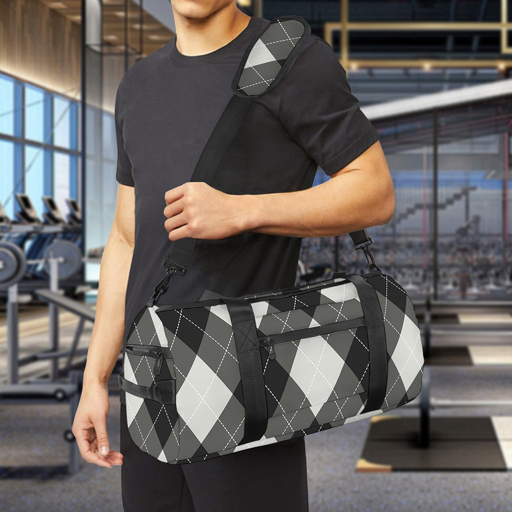 Shadow Grey Argyle Pattern Print Gym Bag
