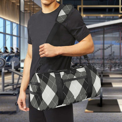 Shadow Grey Argyle Pattern Print Gym Bag