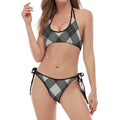 Shadow Grey Argyle Pattern Print Halter Scoop Tie Side Bikini