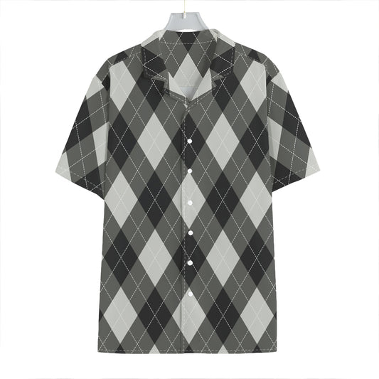 Shadow Grey Argyle Pattern Print Hawaiian Shirt