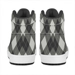 Shadow Grey Argyle Pattern Print High Top Leather Sneakers