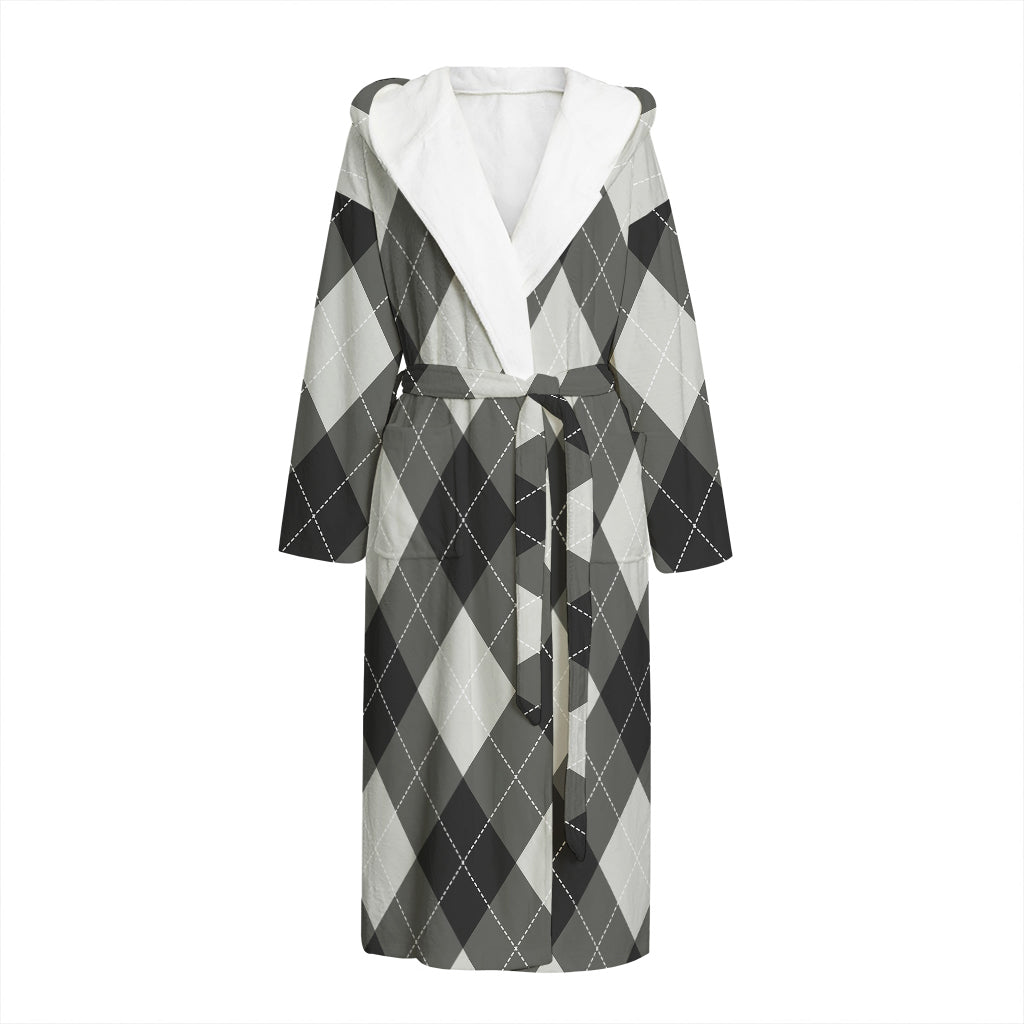Shadow Grey Argyle Pattern Print Hooded Bathrobe