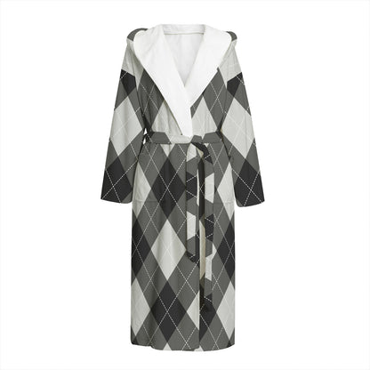 Shadow Grey Argyle Pattern Print Hooded Bathrobe