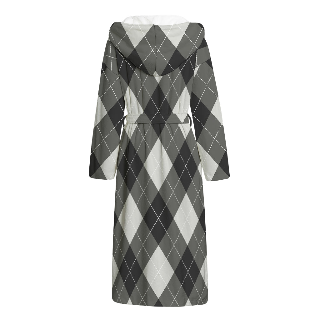 Shadow Grey Argyle Pattern Print Hooded Bathrobe