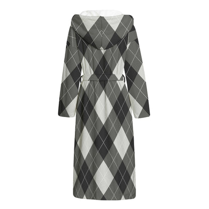 Shadow Grey Argyle Pattern Print Hooded Bathrobe