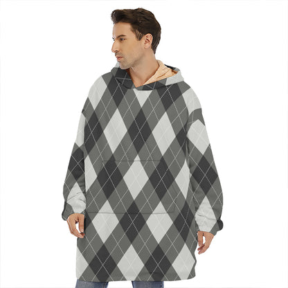 Shadow Grey Argyle Pattern Print Hoodie Blanket