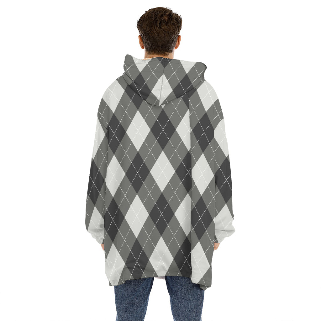 Shadow Grey Argyle Pattern Print Hoodie Blanket