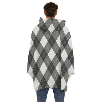 Shadow Grey Argyle Pattern Print Hoodie Blanket